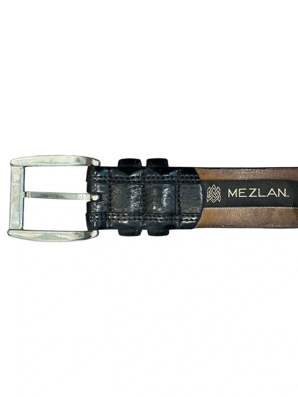 Mezlan 7090 Textured Calfskin Leather Dress Belt Black Men’s 36 Made in Spain